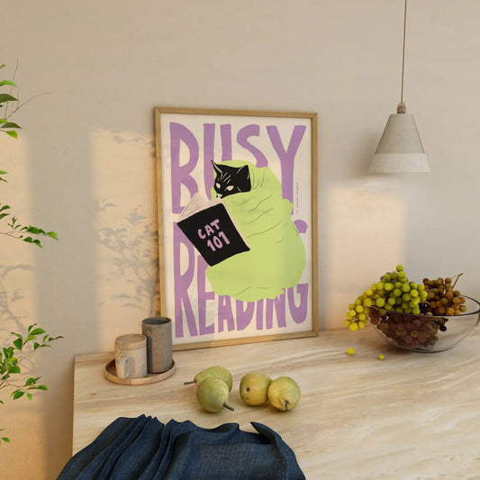 Busy Reading Cat Print - A5