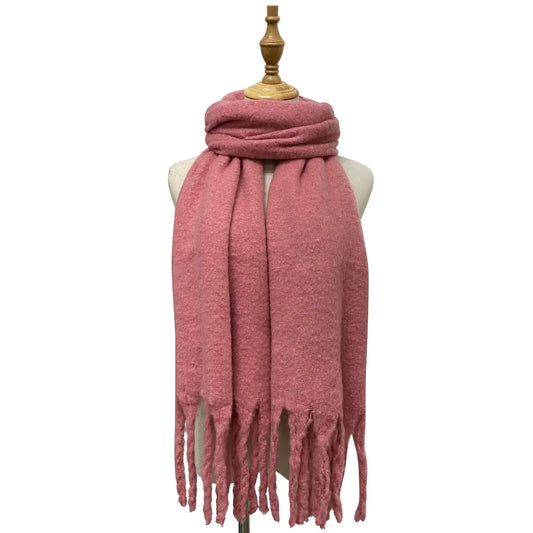 Cosy Plain Tassel Scarf - Watermelon Pink