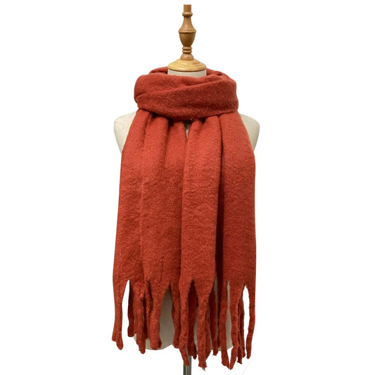 Cosy Plain Tassel Scarf - Rust