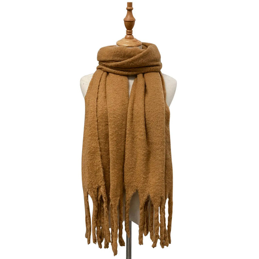 Cosy Plain Tassel Scarf - Camel