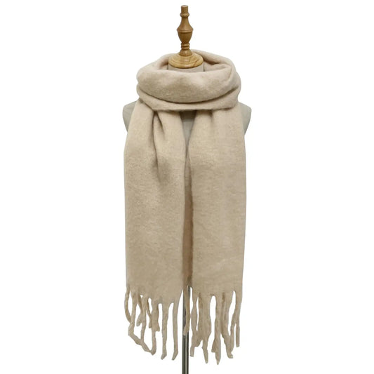 Cosy Plain Tassel Scarf - Biege