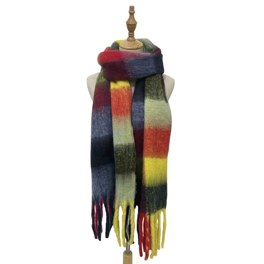 Chequered Cosy Tassel Scarf - Multicoloured