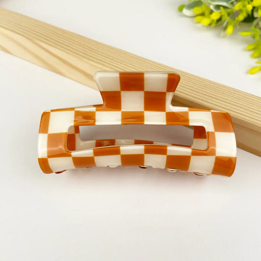 Checkerboard Retro Hair clip - Orange and White