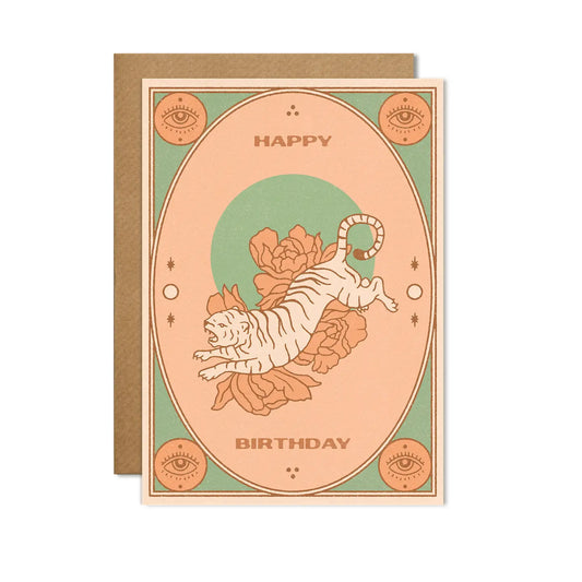 Happy Birthday Boho Tiger Greeting Card