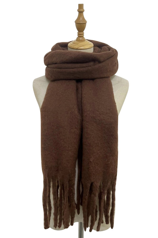 Cosy Plain Tassel Scarf - Chocolate