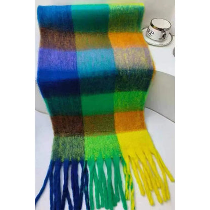 Chequered Cosy Tassel Scarf - Multicoloured Bright