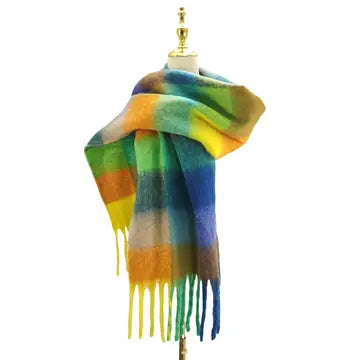 Chequered Cosy Tassel Scarf - Multicoloured Bright