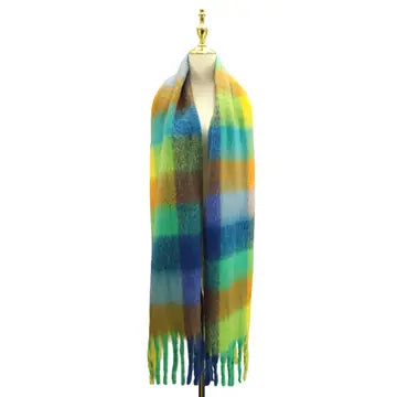 Chequered Cosy Tassel Scarf - Multicoloured Bright