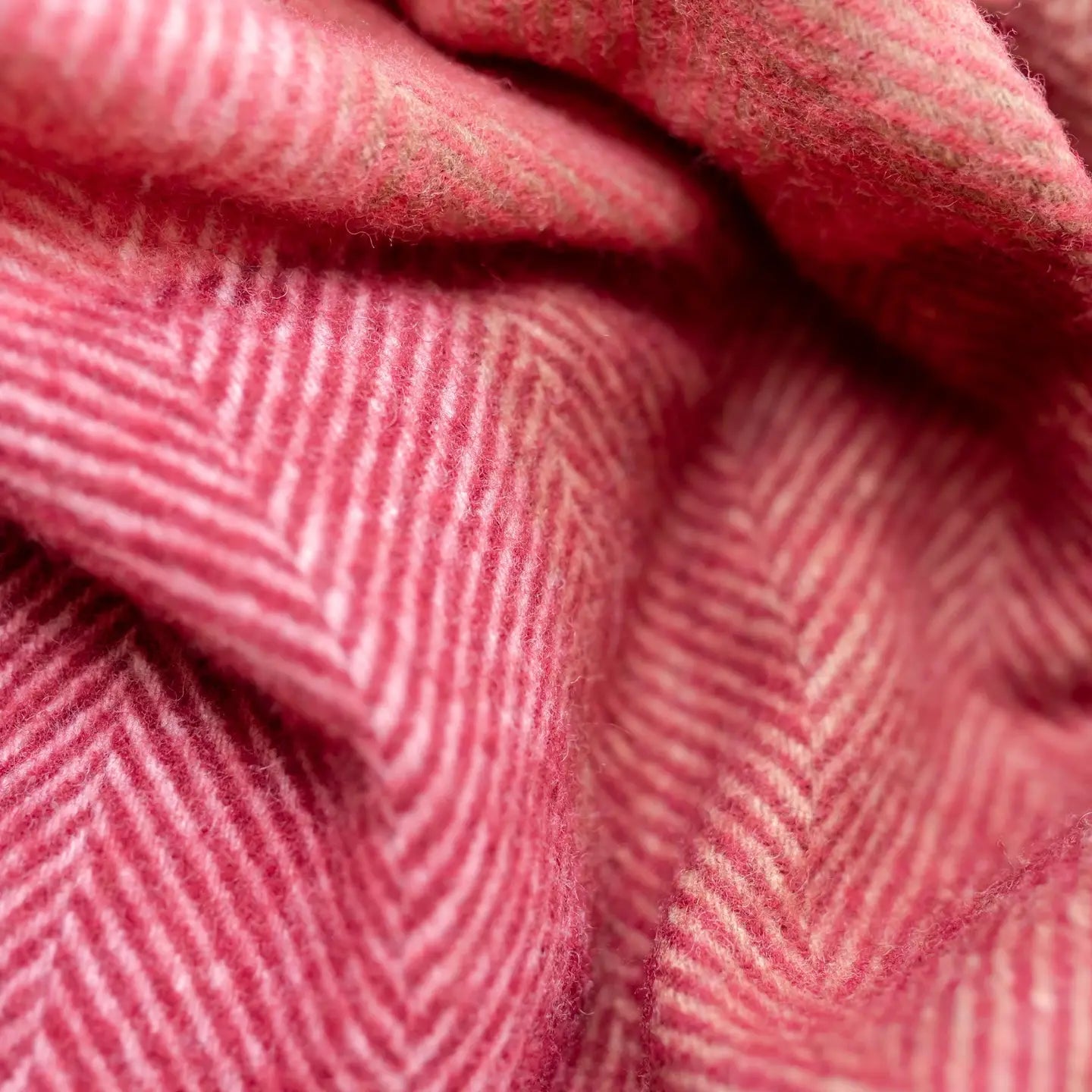 Recycled Wool Blanket in Pink Herringbone Block Check