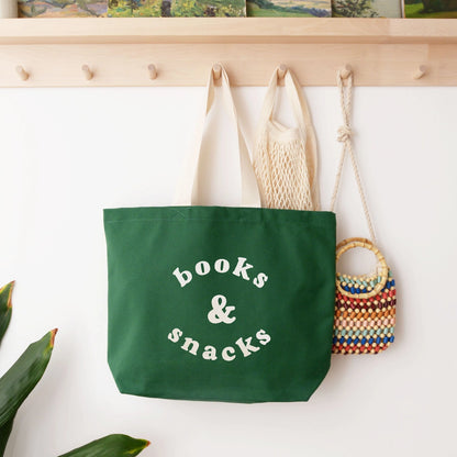 Books and Snacks Canvas Tote Bag - Forest Green