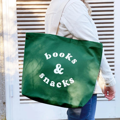 Books and Snacks Canvas Tote Bag - Forest Green