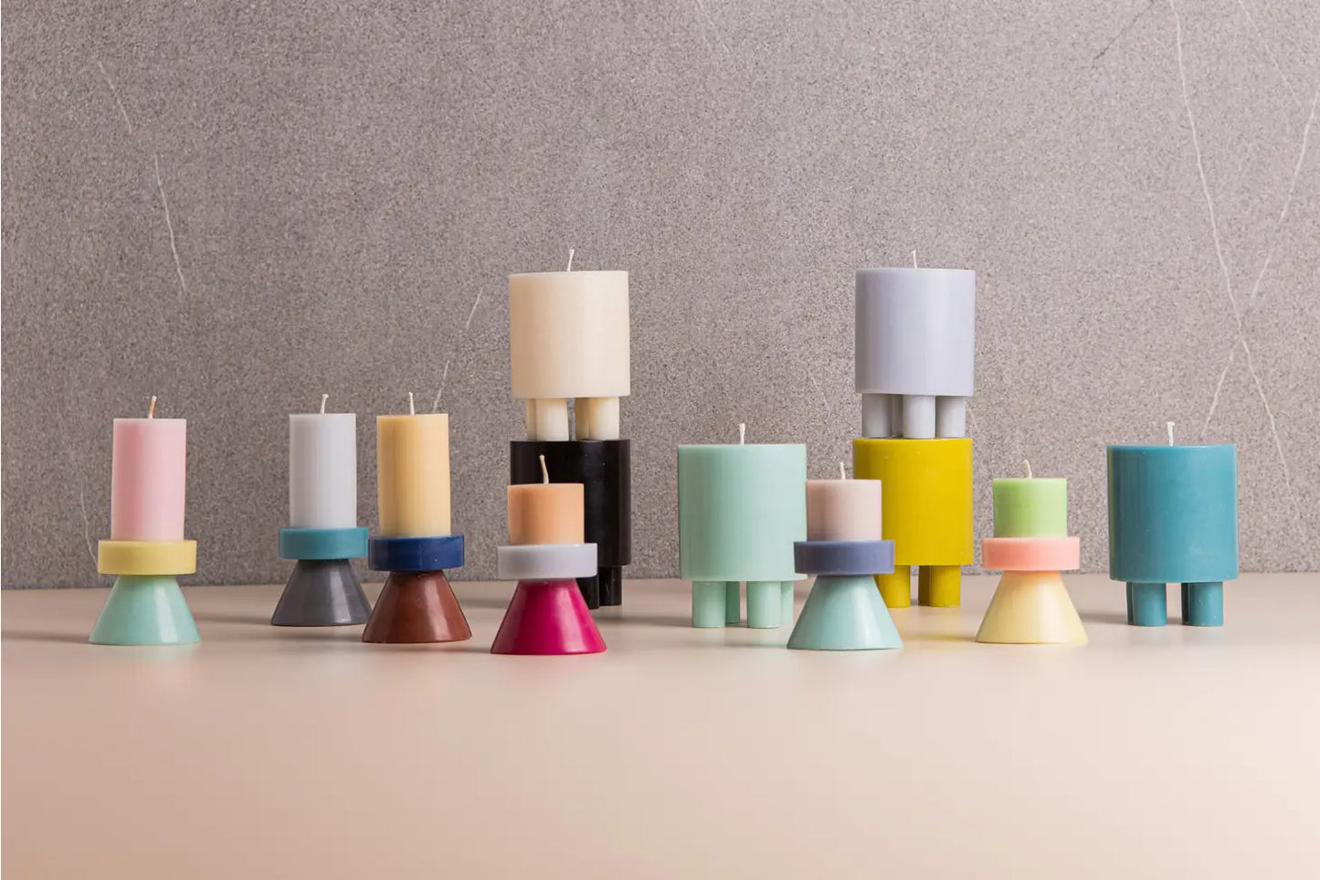 Stack Candle - Floss Pink / Pale Yellow / Mint